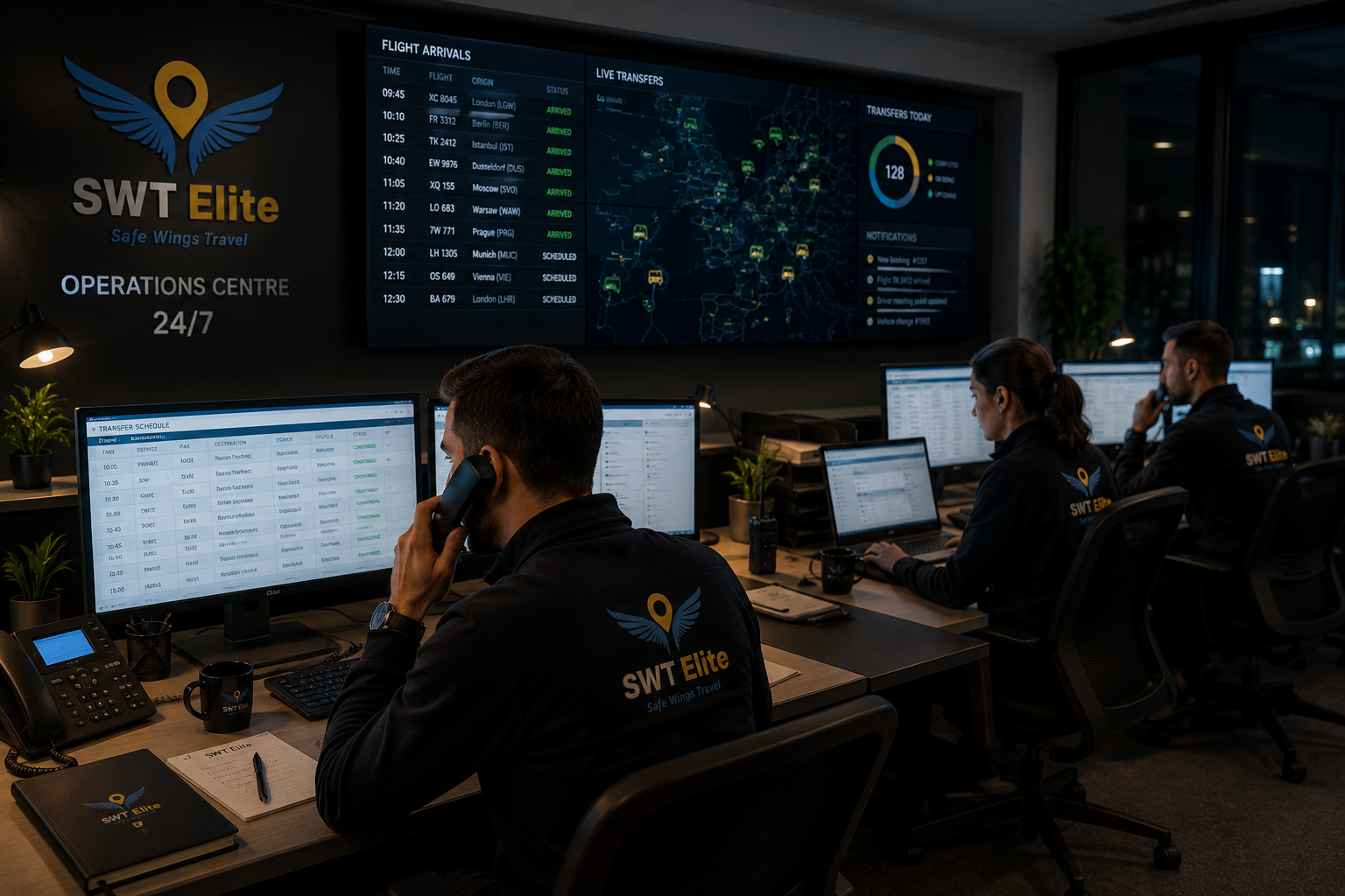 SWT operations staff coordinating live transfers in the 24/7 operations centre